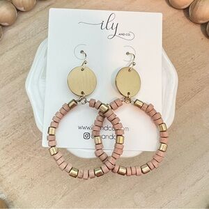 Gold and Tan Beaded Dangle Earrings | French Wire | NWT | Lightweight